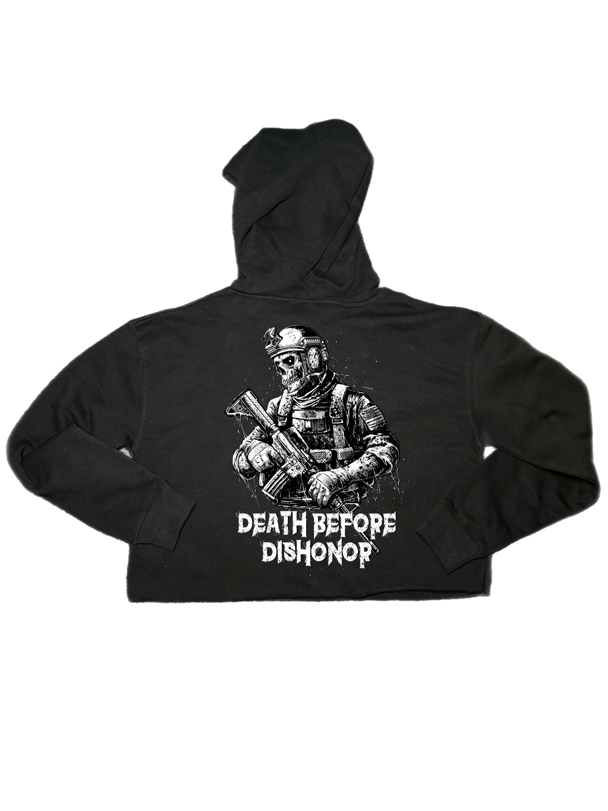 Death Before Dishonor Crop Hoodie - Morbid Elegance 