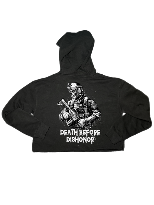 Death Before Dishonor Crop Hoodie - Morbid Elegance 